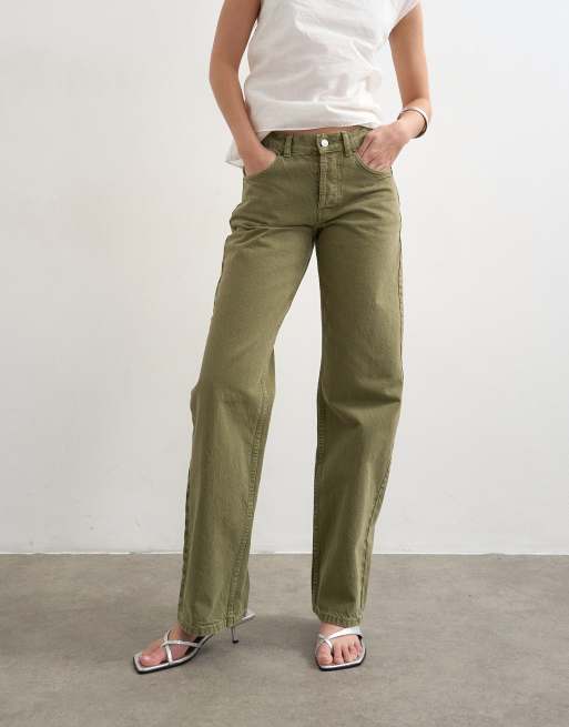 Topshop - Ember - Jean droit à taille basse - Kaki, 4 de 8