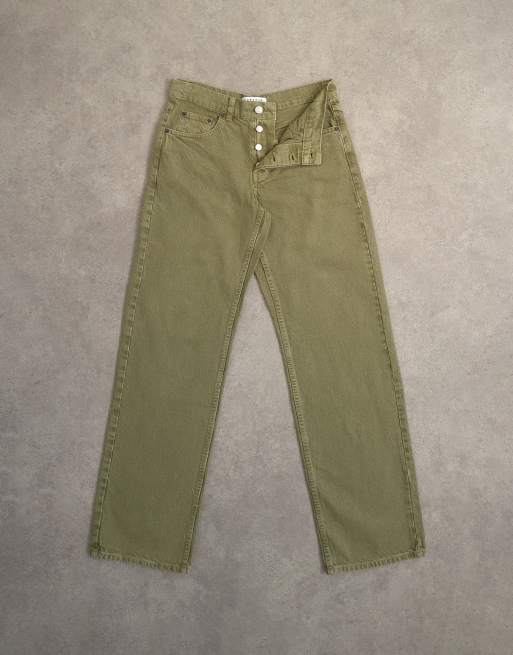 Topshop - Ember - Jean droit à taille basse - Kaki, 7 de 8