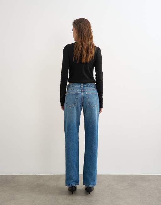 Topshop Ember jean droit décontracté taille basse bleu moyen, 5 de 5
