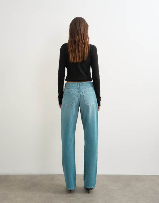 Topshop Ember jean droit décontracté taille basse en bleu sarcelle, 5 de 5