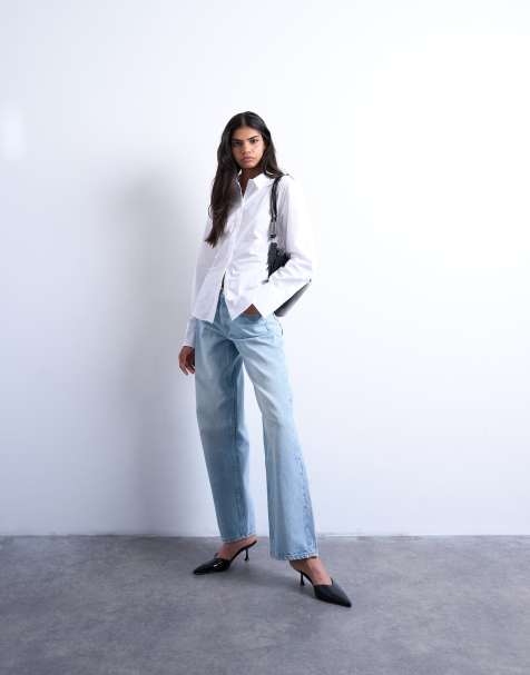 Topshop Ember jean droit décontracté taille basse en délavé clair - view 1