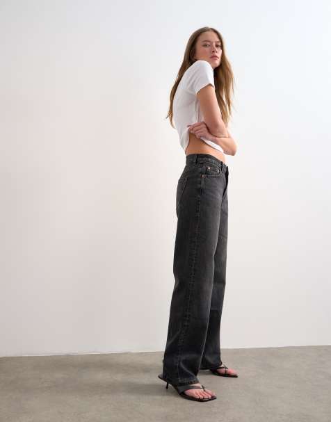 Topshop Ember jean droit décontracté taille basse en noir délavé - view 1