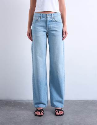 Ember - Jean droit délavé à taille basse-Bleu W28 L32