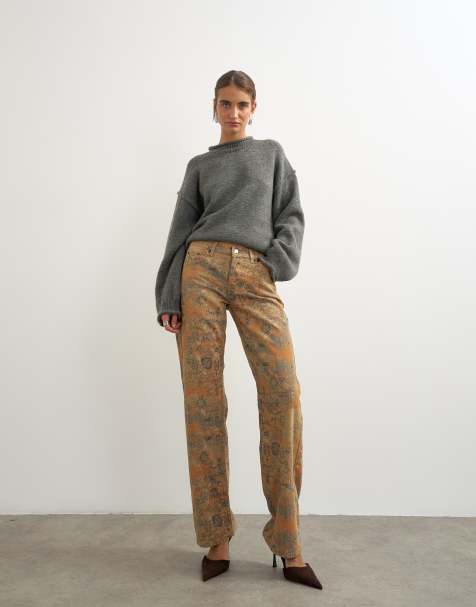 Topshop Ember jean droit taille basse en jacquard - view 1