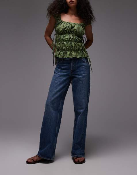 Topshop - Ember - Jean large à taille basse - Bleu moyen - view 1