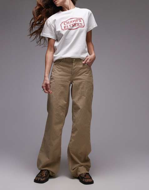 Topshop - Ember - Jeans a vita bassa e fondo ampio in velluto a coste color latticello - view 1