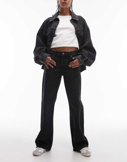 Topshop - Ember - Jeans a vita bassa e fondo ampio nero slavato