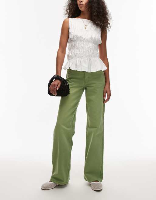 Topshop - Ember - Jeans a vita bassa e fondo ampio verde lime