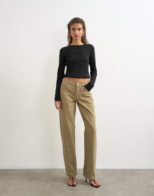 Topshop - Ember - Jeans dritti comodi a vita bassa color sabbia