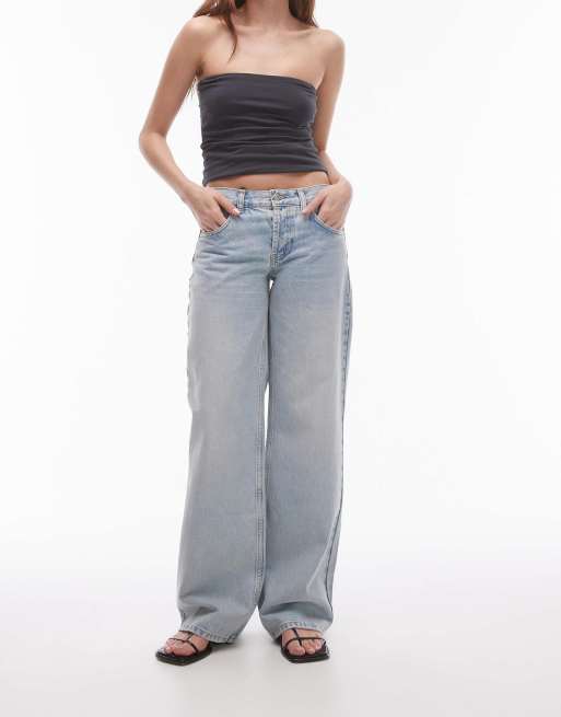 Topshop – Ember – Jeans in Bleach-Waschung mit niedrigem Bund und weitem Bein  