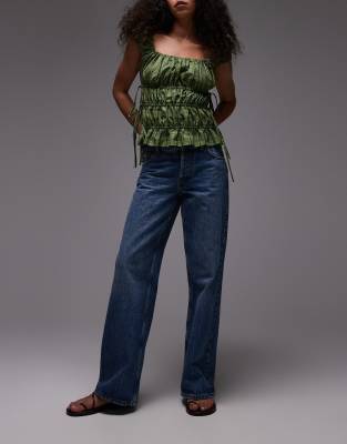 Topshop - Ember - Jeans in Mittelblau mit niedrigem Bund und weitem Beinschnitt-Grau