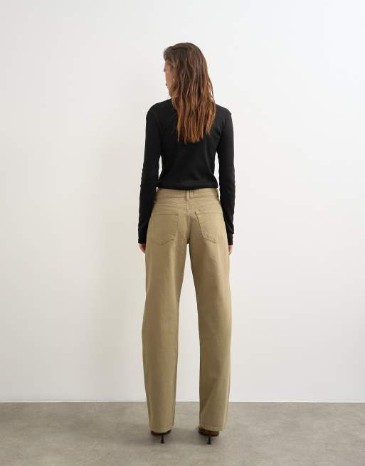 Topshop Ember jeans med låg midja och avslappnad rak passform i sand, 5 av 5