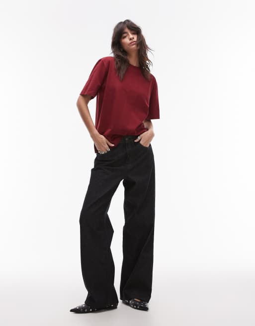 Topshop - Ember - Jeans met lage taille en wijde pijpen in zwart