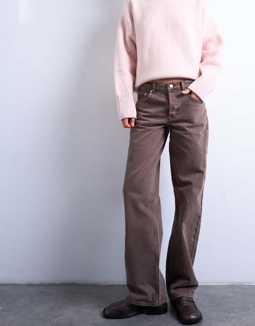 Topshop - Ember - Jeans met rechte pijpen en lage taille in bruin, 2 van 7