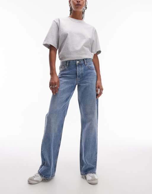 Topshop - Ember - Jeans met wijde pijpen en lage taille in bleekwassing  