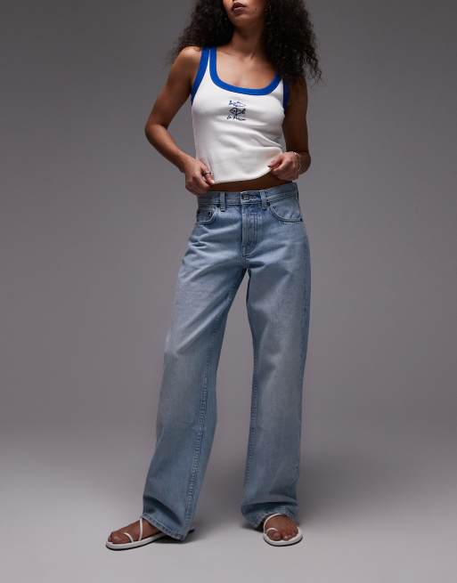 Topshop - Ember - Jeans met wijde pijpen en lage taille in bleekwassing