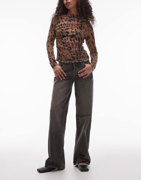 Topshop - Ember - Jeans met wijde pijpen en lage taille in vintage grijs - view 1