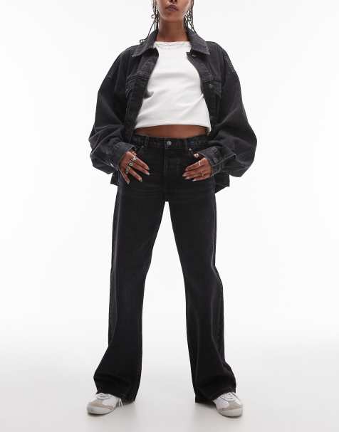 Topshop – Ember – Jeans mit geradem Schnitt und niedrigem Bund in verwaschenem Schwarz - view 1