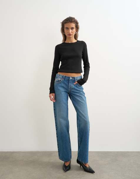Topshop Ember jeansy relaxed straight z niskim stanem w średnim niebieskim odcieniu - view 1