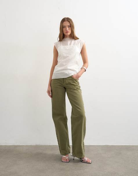 Topshop - Ember - Khaki lavtaljede jeans med lige ben - view 1