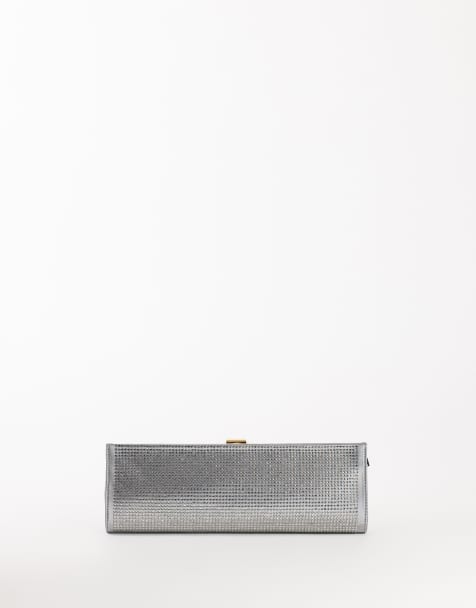 Topshop Ember kleine envelopclutch van satijn met zilverkleurige strass - view 1