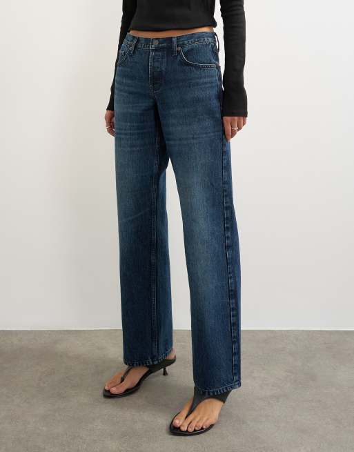 Topshop Ember lavtaljede afslappede jeans med lige ben i blåsort, 4 af 5