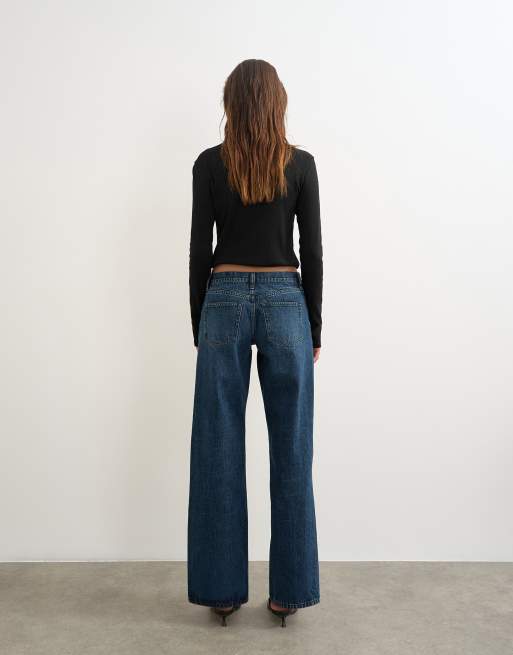 Topshop Ember lavtaljede afslappede jeans med lige ben i blåsort, 5 af 5