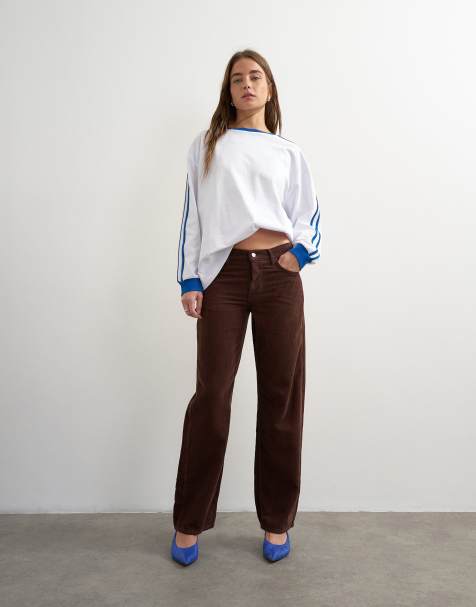 Topshop Ember low rise relaxed straight jean in chocolate cord - view 1