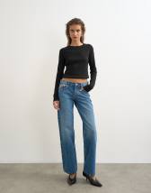 Topshop Ember low rise relaxed straight jean in mid blue