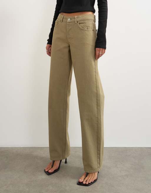 Topshop Ember low rise relaxed straight jean in sand, 4 of 5