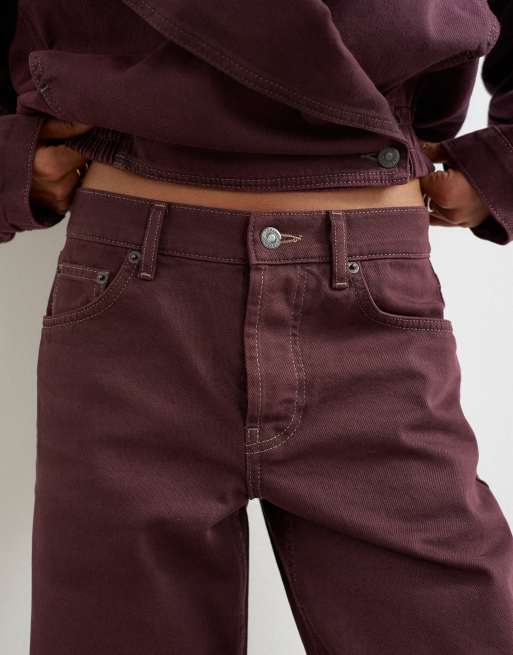 Topshop Ember low rise relaxed straight jeans in aubergine, 4 of 5