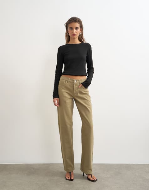 Topshop Ember low rise relaxed straight jeans in zandkleur - view 1