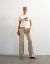 Topshop Ember low rise relaxed straight leg jean in beige