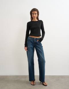 Ember low rise relaxed straight leg jean in blue black