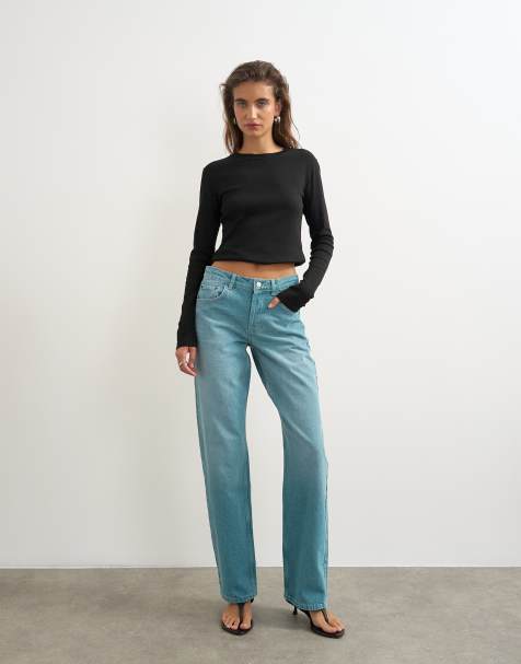 Topshop Ember low rise relaxed straight leg jean in teal - view 1