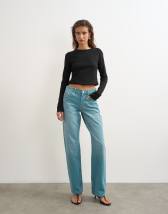 Topshop Ember low rise relaxed straight leg jean in teal