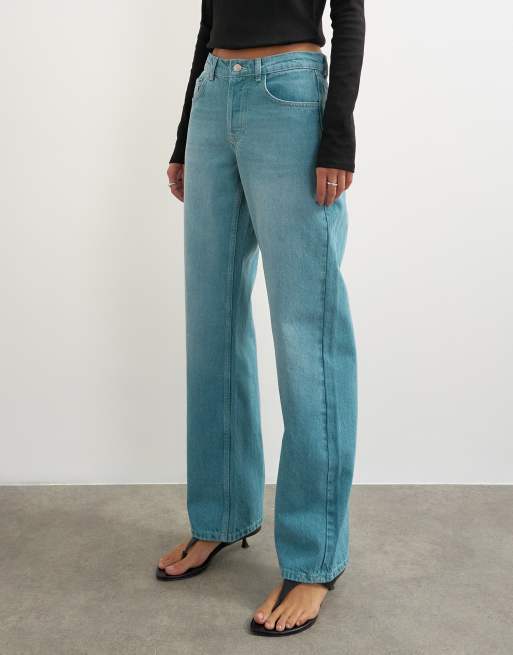 Topshop Ember low rise relaxed straight leg jean in teal, 4 of 5