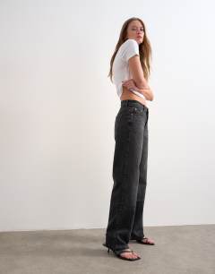 Ember low rise relaxed straight leg jean in washed black