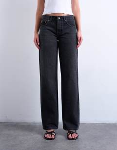 Ember low rise relaxed straight leg jean in washed black 
