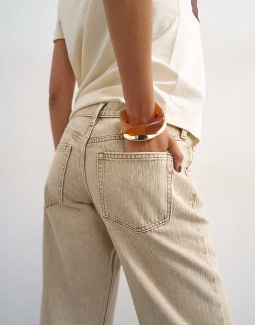 Topshop Ember low rise relaxed straight leg jeans in beige, 2 of 8