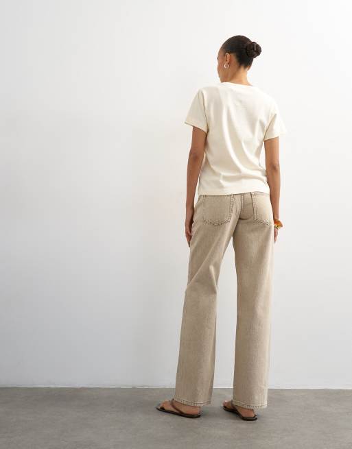 Topshop Ember low rise relaxed straight leg jeans in beige, 4 of 8