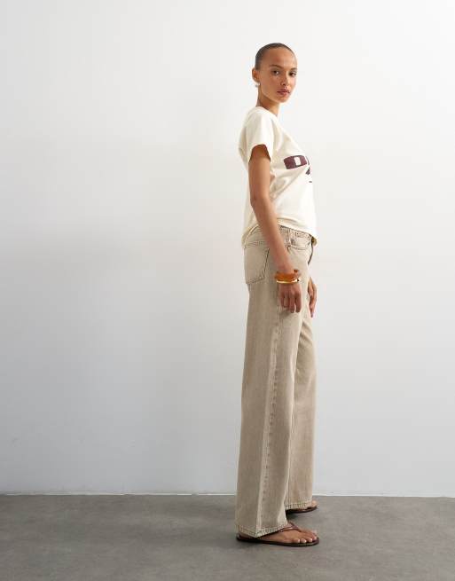 Topshop Ember low rise relaxed straight leg jeans in beige, 5 of 8