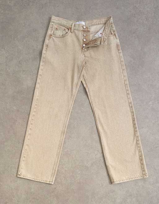 Topshop Ember low rise relaxed straight leg jeans in beige, 6 of 8