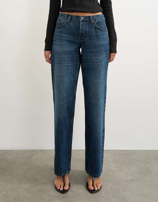 Topshop Ember low rise relaxed straight leg jeans in blue black, 2 of 5