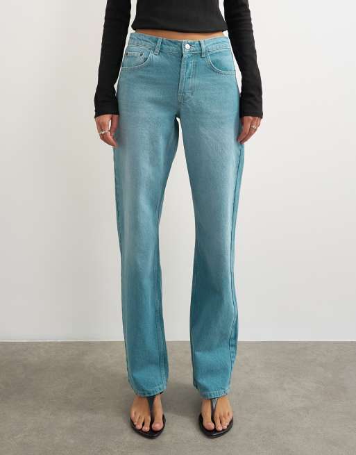 Topshop Ember low rise relaxed straight leg jeans in teal, 2 of 5