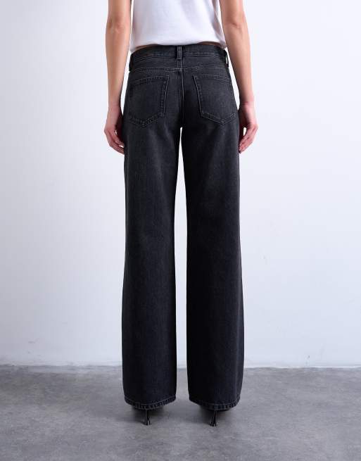Topshop Ember low rise relaxed straight leg jeans in washed black, 4 of 7