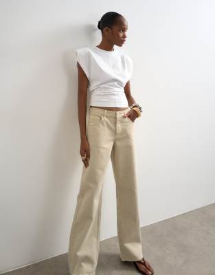 Topshop Ember low rise straight jean in oat-Brown