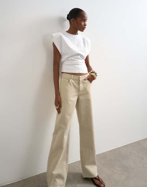Topshop Ember low rise straight jeans in oat - view 1