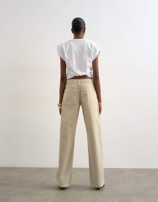 Topshop Ember low rise straight jeans in oat, 3 of 7