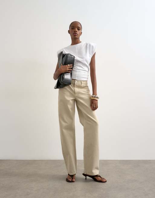 Topshop Ember low rise straight jeans in oat, 5 of 7